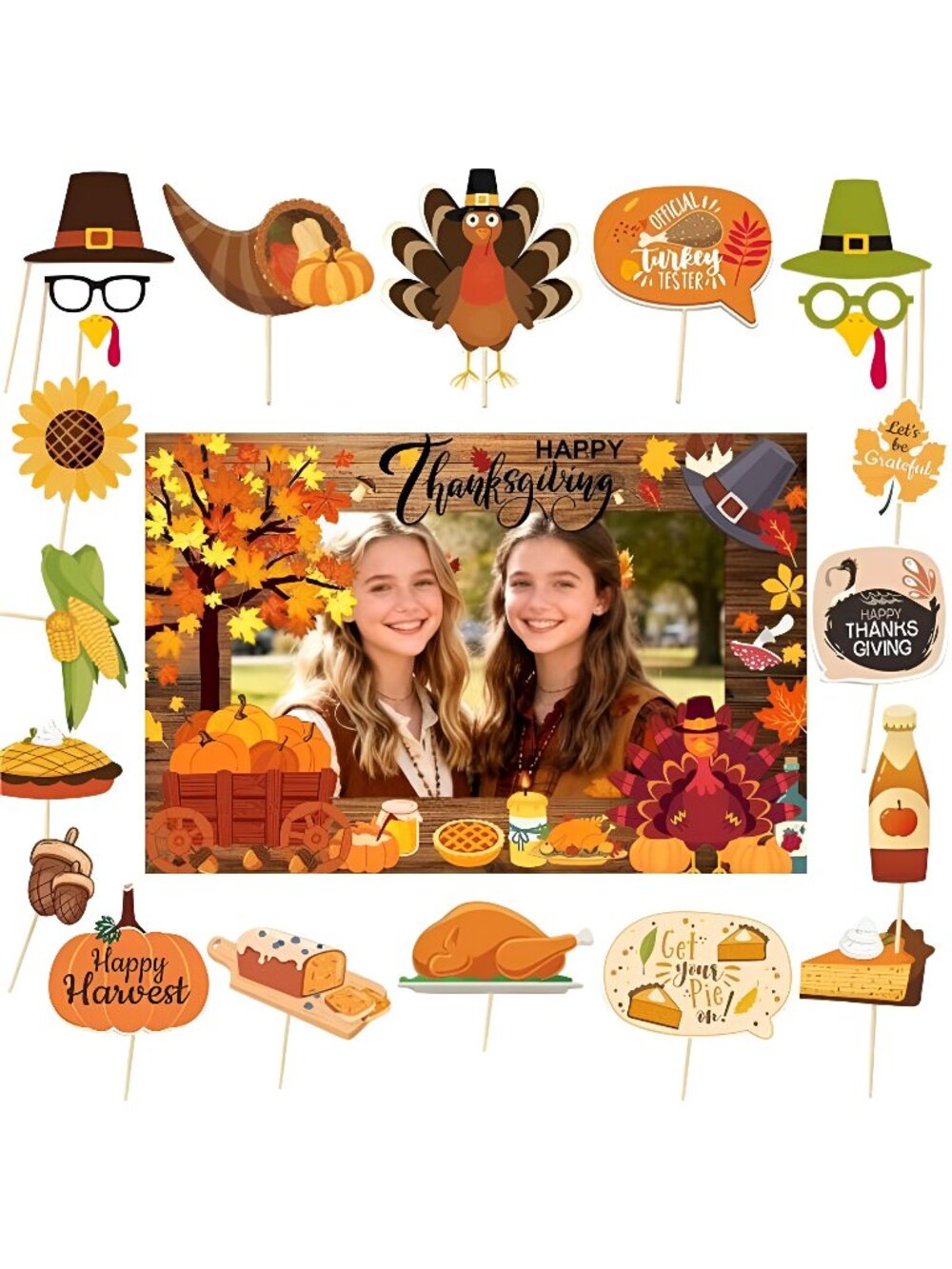 Thanksgiving Party Photo Booth Props with Inflatable Photo Frame, Funny